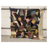 HAND STITCHED ANTIQUE CRAZY QUILT - 79" X 75"