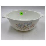 PYREX ENGLAND 6" BLUE IRIS MILK GLASS CASSEROLE