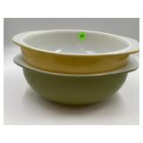 PYREX 024 MUSTARD YELLOW & GREEN CASSEROLE DISHES