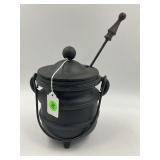 CAST IRON FIRE STARTER SMUDGE POT WITH LID & STONE