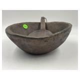 PRIMITIVE HAND CARVED 8" WOOD BOWL WITH LADLE