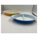 PYREX BUTTERFLY GOLD AND BLUE DIVIDED CASSEROLE