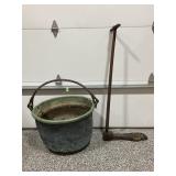 ANTIQUE COPPER APPLE BUTTER KETTLE WITH PADDLE -