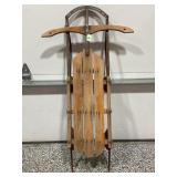 PRATT MFG CO. WOODEN SNOW SLED WITH METAL RUNNERS