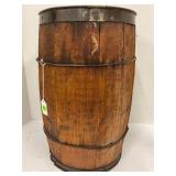 VINTAGE WOODEN WIRE WRAPPED NAIL KEG - 17" TALL