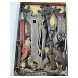 LARGE LOT OF IRON & IMPLEMENT WRENCHES