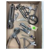 MISCELLANEOUS LOT W/ EAR NOTCHER, ODD WRENCHES