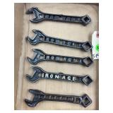 (4) 6 1/2" IRON AGE CUTOUT WRENCHES & PLAIN