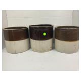 LOT OF 3 PRIMITIVE STONEWARE CROCKS - SEE PICS FOR