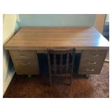 METAL OFFICE DESK WITH CHAIR - 62" X 35" X 29" AND