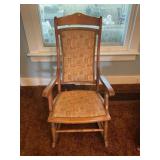VINTAGE WOOD UPHOLSTERED ROCKING CHAIR