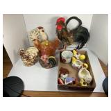 LARGE LOT OF CHICKEN COOKIE JARS, DECOR, PLANTERS
