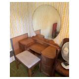 VANITY WITH MIRROR AND STOOL, 4 WICKER AND CANE