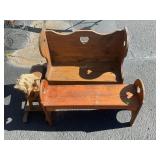 ANTIQUE WOOD MAGAZINE RACK, KIDS OR DOLL BENCHES