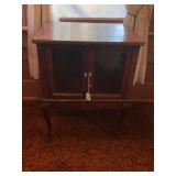 2 DOOR GLASS FRONT CABINET - SMOKING STAND? -16" X