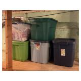 5 STORAGE TOTES FULL OF CHRISTMAS DECORATIONS -