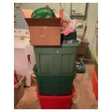 LOT OF 3 RUBBERMAID TOTES AND BOX FULL OF EASTER &