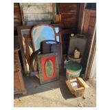 REMAINDER IN GARAGE - MIRRORS, VINTAGE LAWN CHAIR,