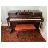 WINTER NEW YORK PIANO WITH BENCH AND SHEET MUSIC