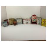 VINTAGE KITCHEN TINS, RECIPE BOX AND MATCH HOLDER
