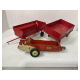Box of (3) VIntage Farm Toys Wagons & vintage Tr