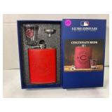 Brand New Cincinnati Reds 8 OZ Leather Flask & S