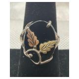 BLACK ONYX .925 SILVER & BLACK HILLS GOLD RING -