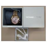 NIB MICHAEL KORS BRADSHAW GOLD TONED & PINK DIAL