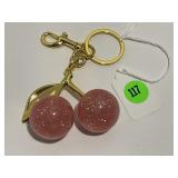 PINK GLITTER CHERRY BAG CHARM / KEYCHAIN