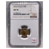 2016 $5 AMERICAN EAGLE GOLD COIN NGC MS70
