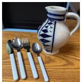 Stoneware Pitcher and Flatware