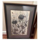 Framed Monochromatic Floral Artwork