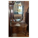 Wood Vanity Dresser/Oval Mirror