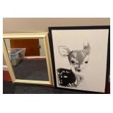 Framed Art Print of Deer and Cream Wall Mirror