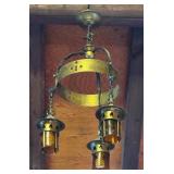 Brass and Amber Glass Three-Light Chandelier
