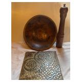 Wood Bowl, Pepper Mill, & Hot Plate