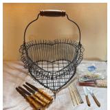 Wire Heart Basket with Utensils