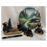 Bear-Themed Figurines & Sign