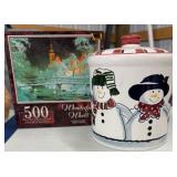 Snowman Cookie Jar & Puzzle
