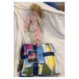 Porcelain Doll & Disney Castle Print Throw