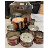 Vintage Coffee Tins in Crate