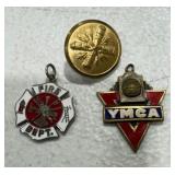 Fire Department Medal,YMCA Pin &  Button