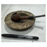 Brass Ashtray & Tobacco Pipe