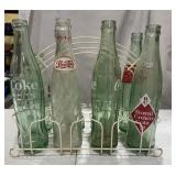 Vintage Soda Bottles with Rack