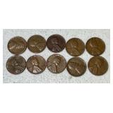 10 Wheat Penny Coins, 1944 ï¿½ 1950s