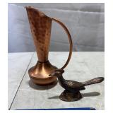 Hammered Copper Pitcher & Roadrunner Figurine