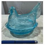 Blue Glass Hen on Nest