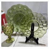 Green Glass Plates & Goblets