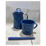 Blue Enamelware Coffee Set