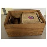 Wood Apple Crate With Vintage Vinyl Records